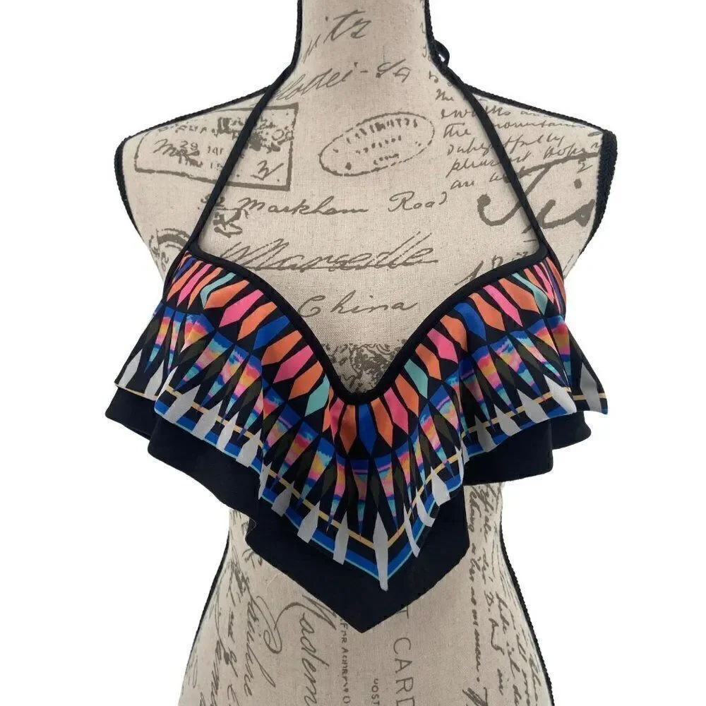 Victoria’s Secret Pink Ruffle Swimsuit Top Medium Multicolor